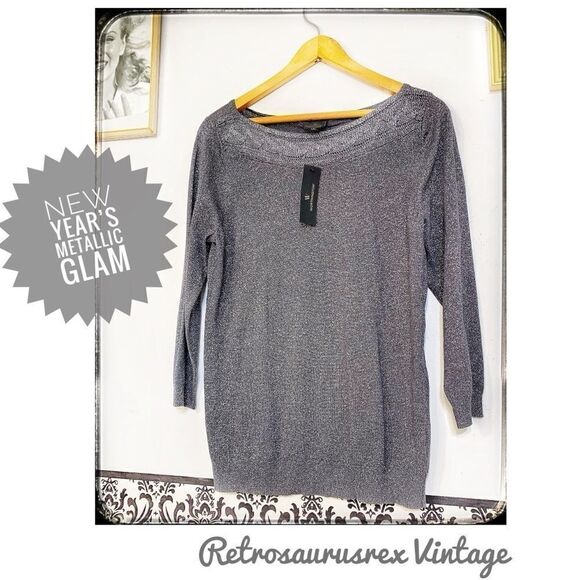 𝅺NWT NYE Silver Metallic Glitter Sweater Large Worthington - Picture 1 of 5